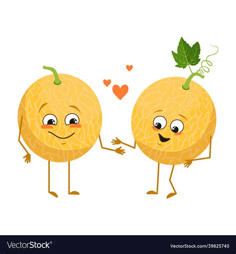 Cute Melon Characters With Love Emotions Face Vector Image