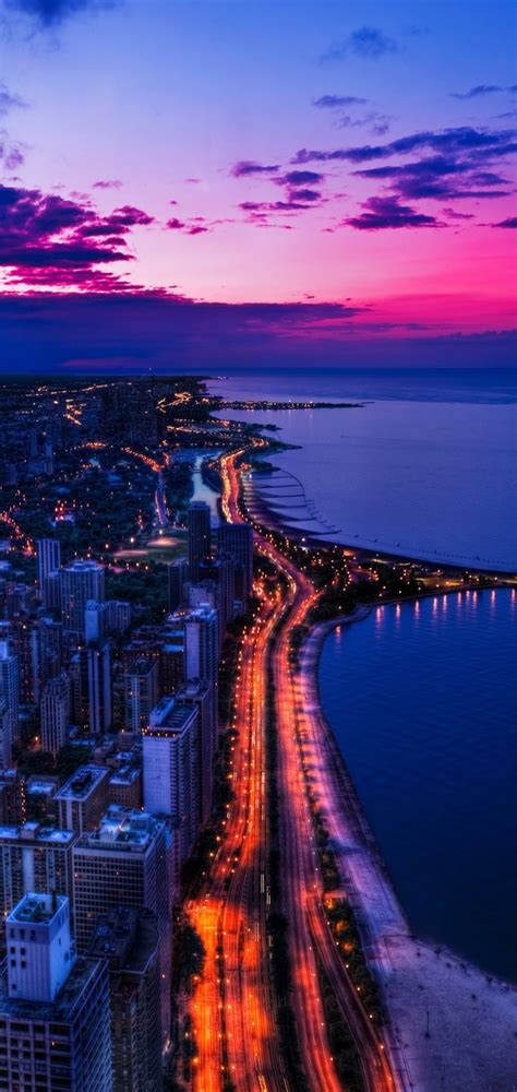 720x1520 Chicago City View At Sunset 720x1520 Resolution Wallpaper Hd