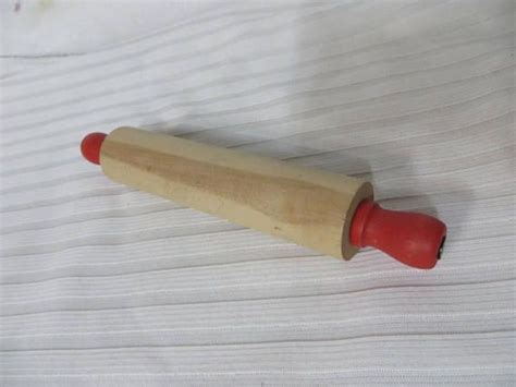 Vintage 50s Toy Rolling Pin Wood Red Handles Pretend Play Etsy