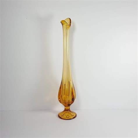 Vintage Amber Glass Stretch Swung Vase Pedestal Footed Base Etsy Viking Glass Amber Glass Vase