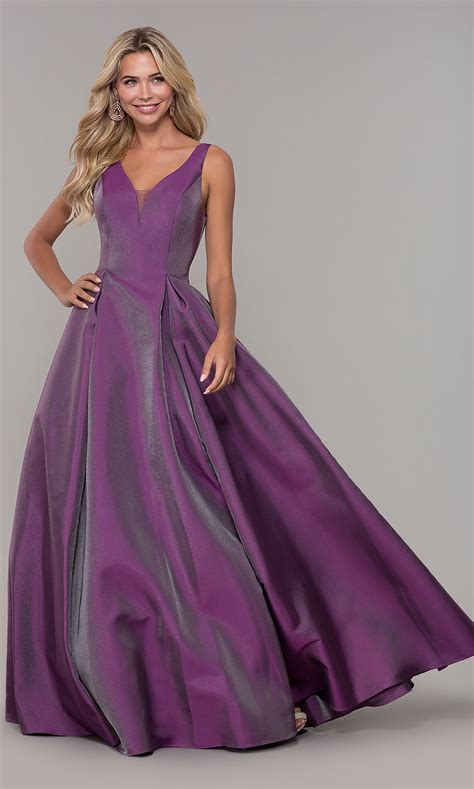 V Neck Long Purple Prom Dress By Dave And Johnny