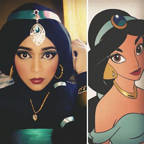 makeup artist uses hijab to transform herself into disney characters