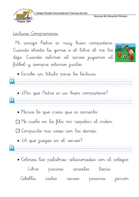 50 Fichas De Comprensión Lectora Para Primer Grado Y Primer Ciclo De