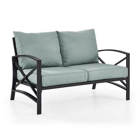 The outdoor loveseat on your front porch or outside lounge area can look and feel so much better with an outdoor wicker loveseat cushion. Crosley Furniture Kaplan Metal Outdoor Loveseat with ...