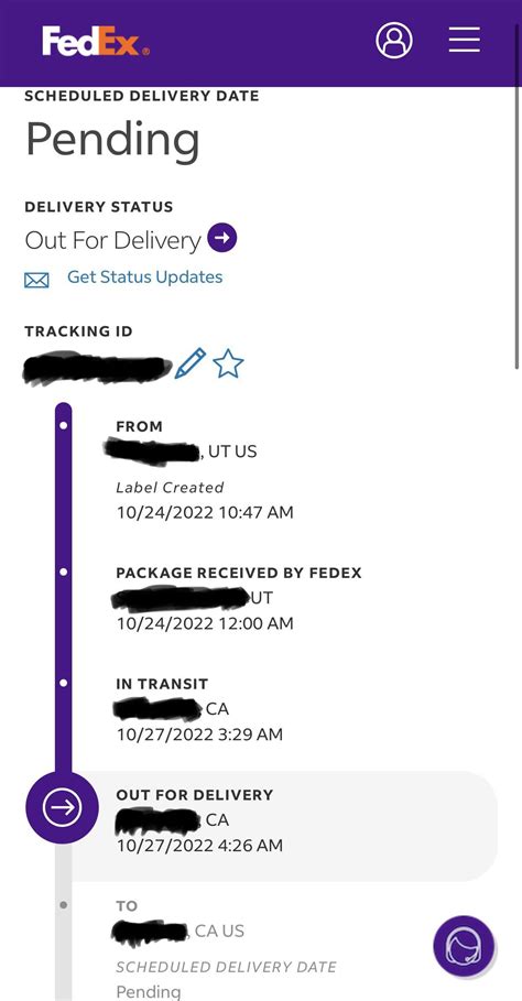 Scheduled Delivery Date: Pending. Delivery Status: Out for delivery