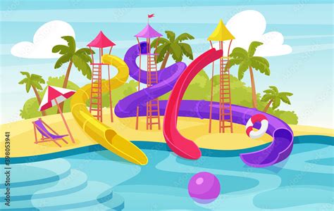 Water Amusement Park Vector Illustration Cartoon Aquapark Summer