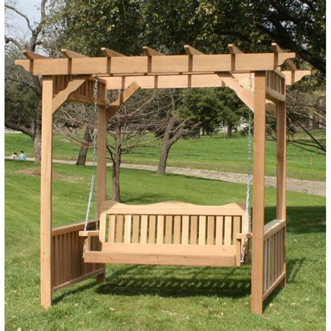 Backyard swings for adults are the cherry on the cake of a beautiful garden. Loon Peak Thayer Cedar Arbor Porch Swing with Stand: adult ...