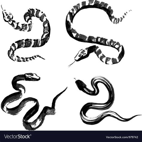 Snakes In Traditional Chinese Ink Painting Vector Image