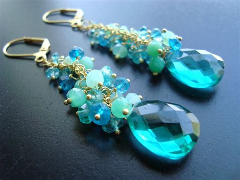Dangly Blue Gemstone Earrings Wire Wrapped In Chrysoprase Etsy
