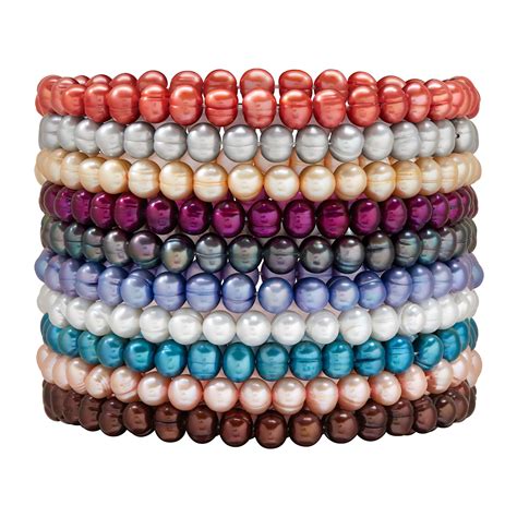 Set Of Mm Ringed Freshwater Pearl Multi Color Stretch Bracelets