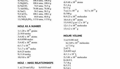grams moles calculations worksheets
