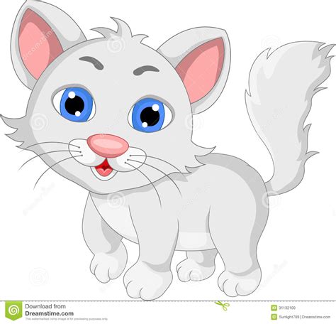 Cute White Cat Cartoon Expression Stock Photo Image