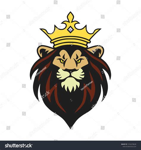 Lion King Mascot Crown Logo Design vector de stock libre de regalías