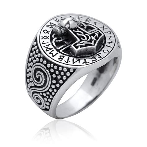 925 Sterling Silver Viking Thor Hammer Mjolnir Runes Ring Viking Ring