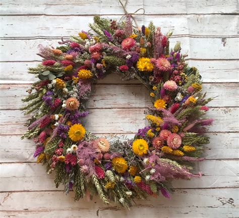 Spring Wreath Making Kit With Dried Flowers Diy Seasonal Door Etsy