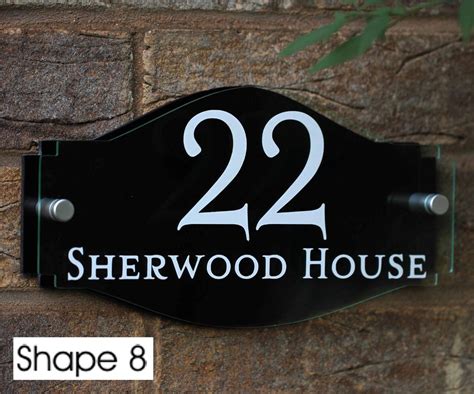 Modern House Sign Door Number Street Name Address Plaque Glass Effect