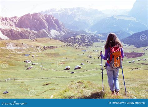 Tourist Girl At The Dolomites Stock Image Image Of Female Landscape