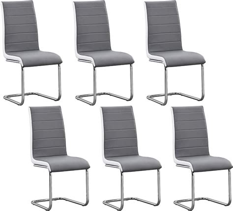 Qihang Uk 6 Grey Dining Chairs For Dining Room High Back Faux Leather