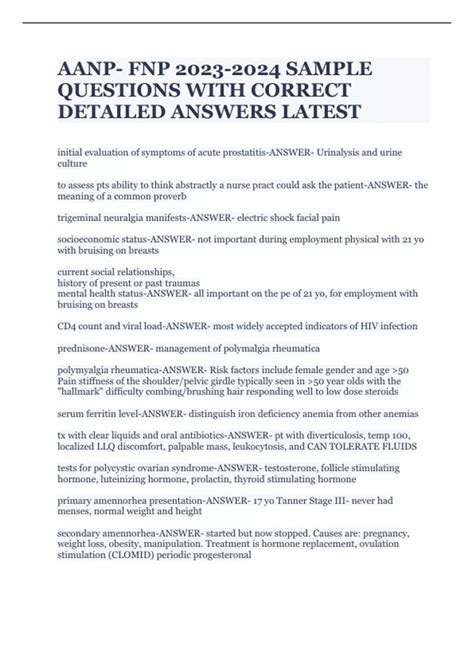 AANP- FNP SAMPLE QUESTIONS WITH CORRECT DETAILED ANSWERS LATEST - AANP