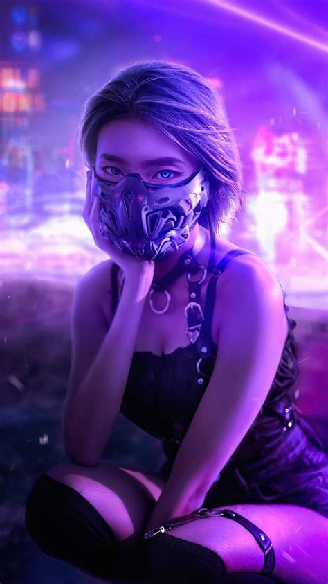 cyberpunk girl mask iphone wallpapers