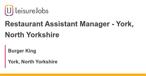 Restaurant Assistant Manager York North Yorkshire Job With Burger King 3452428