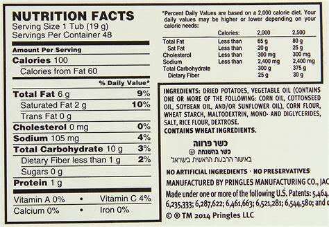 Pringles Nutrition Facts Label Label Ideas
