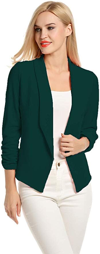 auqco casual open front blazer for women work office business jacket ruched 3 4 sleeve