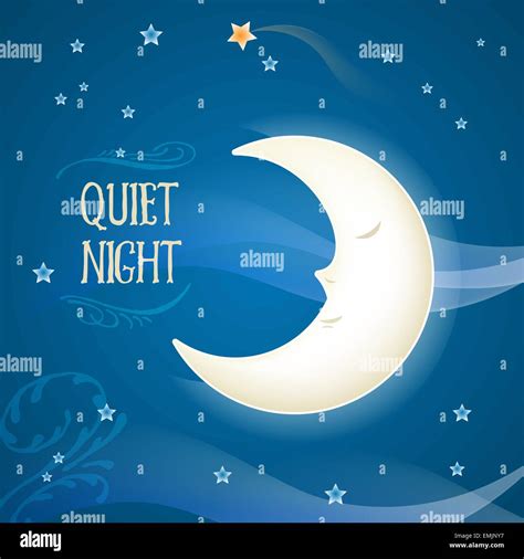 Pretty Cartoon Moon Sleeping In The Night Sky With Stars Stock Vector