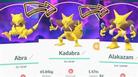 Abra evolves to Kadabra Kadabra evolves to Alakazam Pokémon Go