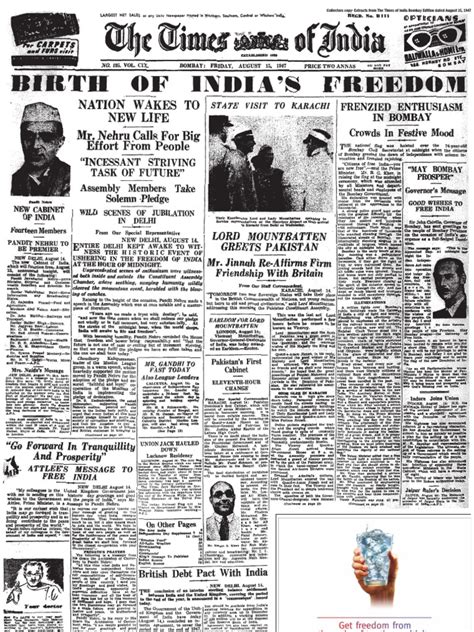 Times of India 15 August 1947 Newspaper | Business