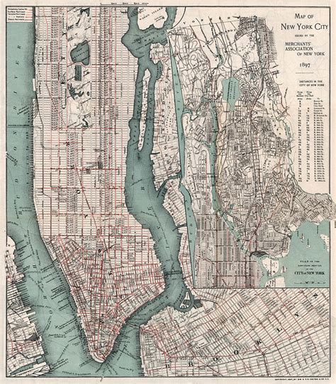 Vintage Map Of New York City 1897 Drawing By Cartographyassociates