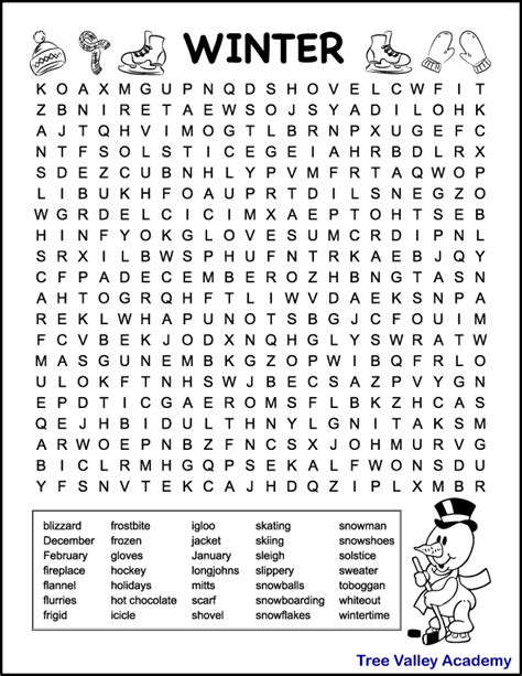 Free Winter Word Searches For Kids Tree Valley Academy
