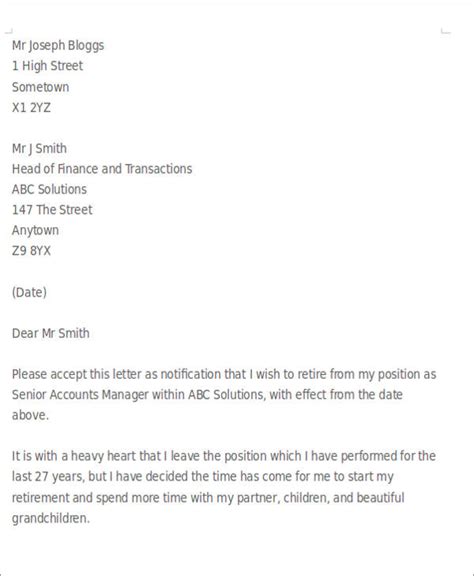 Our letter examples and samples make it fast and easy to write an appropriate letter. FREE 8+ Sample Retirement Resignation Letter Templates in ...