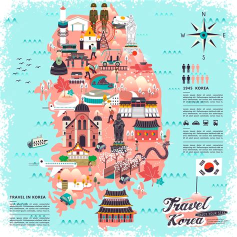 Premium Vector Wonderful South Korea Travel Map With Attractions Design