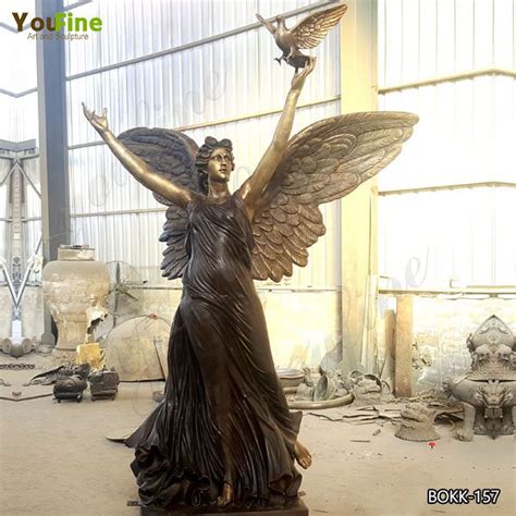 Outdoor Bronze Angel Statue With Peace Dove Design Supplier Bokk 475