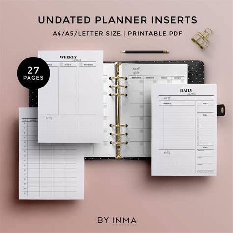 Planner Printable Weekly Happy Planner Inserts Minimalist Filofax A5