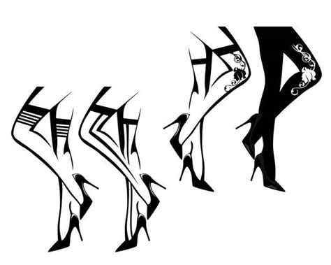 10 woman legs black stockings high heel shoes silhouette illustrations royalty free vector