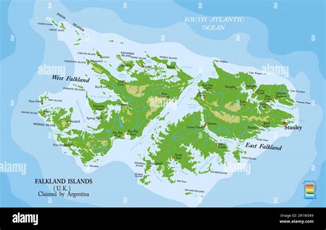 Highly Detailed Physical Map Of Falkland Islands In Vector Formatwith