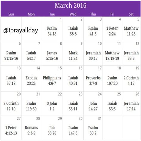March 2016 Healing Prayer Calendar God Is Our Healer Free Monthly
