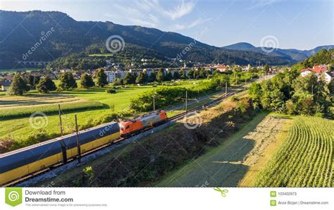 Train Passing A Small Rural Town Stock Image Image Of Transportation