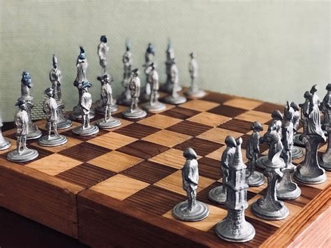Vintage Revolutionary War Chess Set Handcrafted Chess Board Handcast