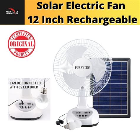 Wittyfinds Solar Electric Fan 12 Inch Rechargeable 2led Lights 220v Desktop Electric Fan Outdoor