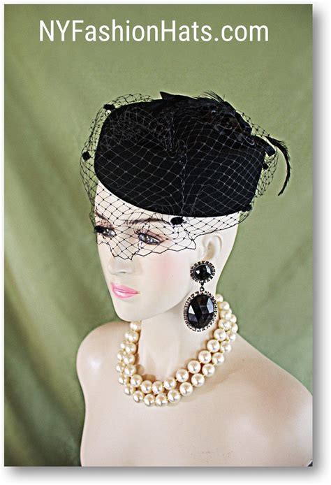 Womens Couture Designer Black Wool Satin Pillbox Hat Etsy Pillbox