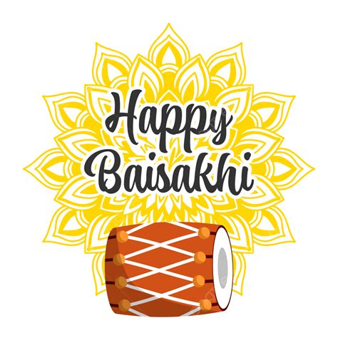 Black Lettering Of Happy Baisakhi With Nice Yellow Mandala And Small