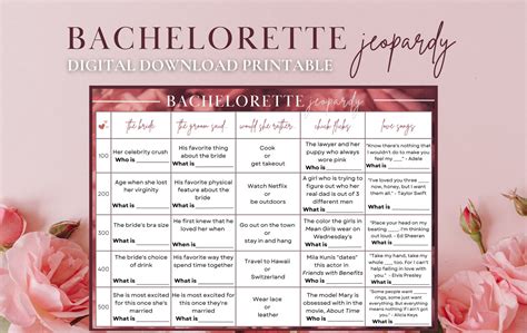 Bachelorette Jeopardy Printable Bachelorette Jeopardy Game Bachelorette Party Game Bridal Shower