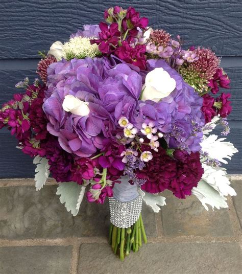 Bridal Bouquet Designed Using Purple Hydrangea White Roses Stock Wax