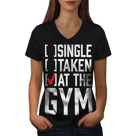 Wellcoda Single Taken Gym Womens V Neck T Shirt Workout Graphic Design Tee Ebay