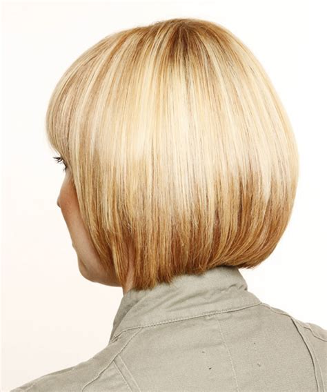 Short Straight Formal Bob Hairstyle With Layered Bangs Honey Blonde