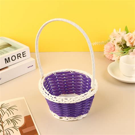 Plastic Rattan Woven Blue Easter Egg Basket Round Storage Basket Home Gift Basket Walmart Com