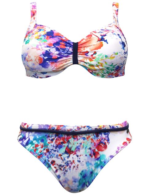 Naturana WHITE Watercolor Print Padded Bikini Set Size 8 To 16